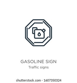 Gasoline sign icon. Thin linear gasoline sign outline icon isolated on white background from traffic signs collection. Line vector sign, symbol for web and mobile