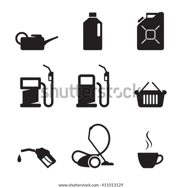 Gasoline station icons: service, maintenance\
symbols, range of\
services