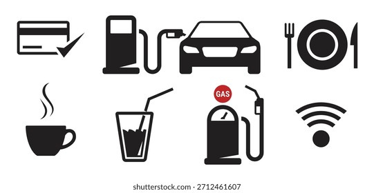 Iconos de la estación de gasolina fijados Ilustración vectorial