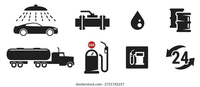 Iconos de la estación de gasolina fijados Ilustración vectorial