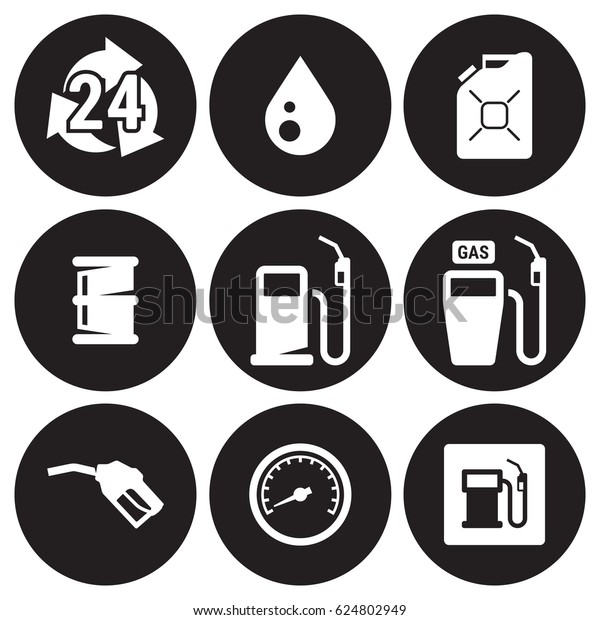 Gasoline\
station icons set. White on a black\
background