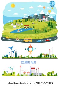 gasoline station infographics with ecology factory, business graphics and technology icons in really life