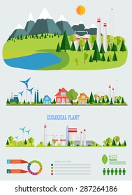 gasoline station infographics with ecology factory, business graphics and technology icons in really life