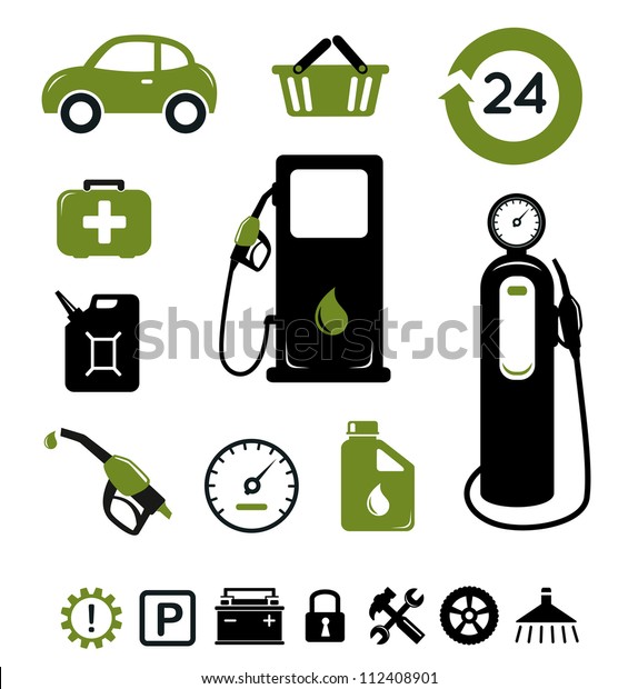 Gasoline station and pit\
stop icons set