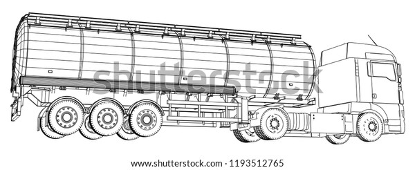 Gasoline tanker, Oil trailer, truck on\
highway. Automotive fuel tankers shipping fuel. Tracing\
illustration of 3d. EPS 10 vector format isolated on\
white