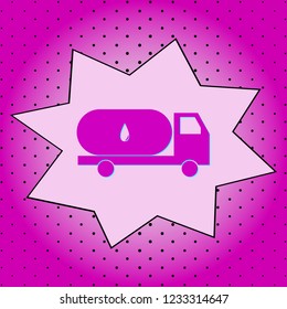 Gasoline tanker. Purple icon pop-art background .Vector.