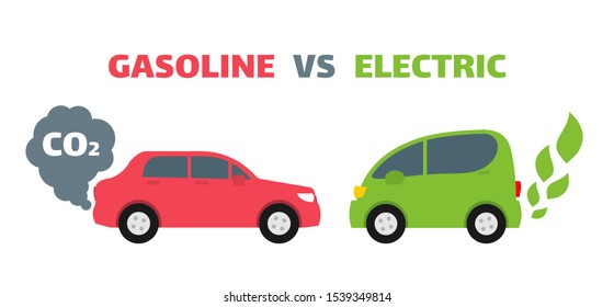 gasoline versus electric car clean energy transport concept