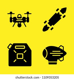 gasoline, zeppelin, skateboard and drone vector icon set. Sample icons set for web and graphic design