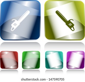 Gasoline-powered saw. Internet buttons. Raster illustration.