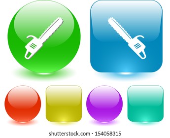 Gasoline-powered saw. Vector interface element.