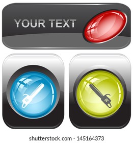 Gasoline-powered saw. Vector internet buttons.