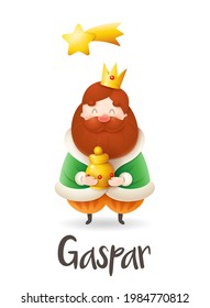 Gaspar - wise man and king celebrate Epiphany - cute vector illustration isolated