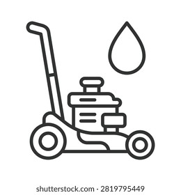 Gas-powered lawn mower, icon in line design. gas lawn mower, petrol lawn mowers, gasoline mowers, motor lawn mower, fuel powered mower on white background vector. Editable stroke icon.