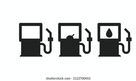 Gass Station Symbol Set. Vektor-Einzelsatz mit flachen schwarz-weißen Gassenstationen