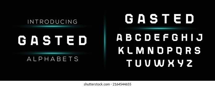 GASTED Sports minimal tech font letter set. Luxury vector typeface for company. Modern gaming fonts logo design.