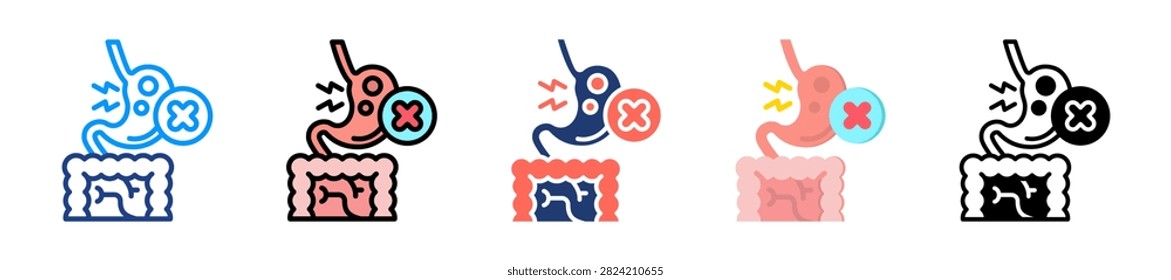 Gastric Unease Icon Set Multiple Style Collection Vector Illustration