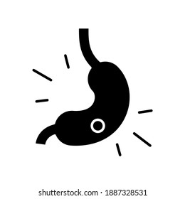 Gastritis black glyph icon. Stomach ulcer. Upper abdominal pain. Gastric mucosa. Gnawing and burning ache. Stomach lining inflammation. Silhouette symbol on white space. Vector isolated illustration