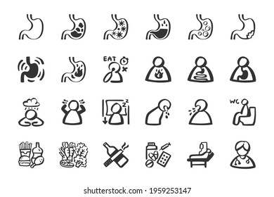 Gastritis Disorder Icon Set Hand Drawn Doodle Icons