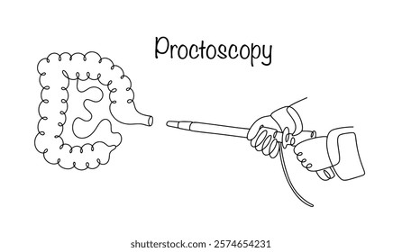 A gastroenterologist performs an examination of the patient's rectum and lower sigmoid colon. Medical procedure for diagnosing the state of the gastrointestinal tract. Vector illustration. Proctoscopy