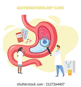 Gastroenterology Clinic Consult, A Doctor Holding Magnifying Glass Zoom At Inside Gastric, A Lady Doctor Uses Stethoscope, With Elements Of Virus, Medicine, Indigestion Symptoms, GI Doctor 