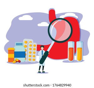 Gastroenterology Vector Illustration. Flat Tiny Stomach Doctor Persons Concept. Medical Internal Organs Disease Health Care. Tract System Examination And Ultrasound Xray Diagnosis And Food Suggestions