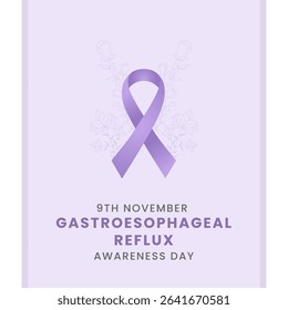 Gastroesophageal reflux awareness Day background design with periwinkle silk ribbon.