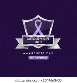Gastroesophageal reflux awareness month background. Shield design with periwinkle silk ribbon.