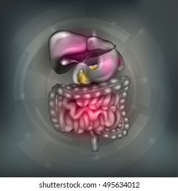 Gastrointestinal tract abstract background design, liver, stomach and other surrounding organs, detailed colorful drawing