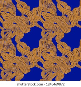 gastronomic abstract pattern of pasta, seamless vector ornament on blue background