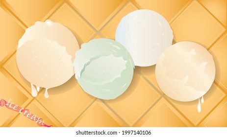 gastronomischer Hintergrund mit zartem Eis auf Waffelsubstrat

