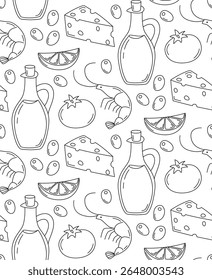 Gastronomic pattern with doodle elements. Seamless background with italian food