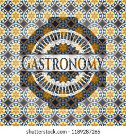 Gastronomy arabic badge background. Arabesque decoration.