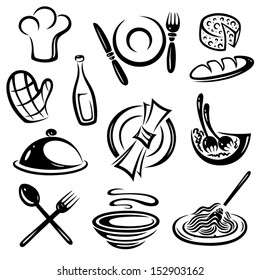 Gastronomy, black vector set