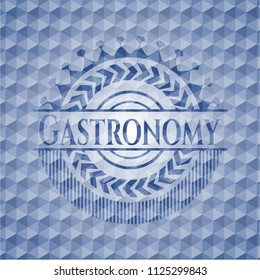Gastronomy blue badge with geometric background.