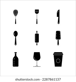 Vektorgrafik-Symbole der Gastronomie-Kunsthandwerk einfach auf weißem Hintergrund