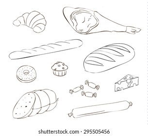 Gastronomy doodle set