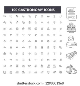 Gastronomy editable line icons, 100 vector set, collection. Gastronomy black outline illustrations, signs, symbols