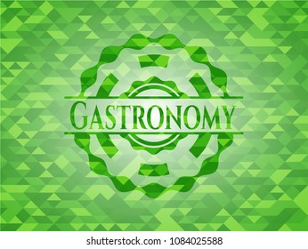 Gastronomy green emblem with mosaic background