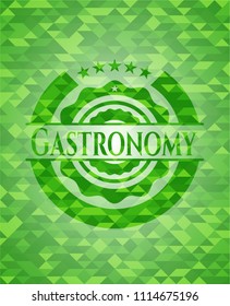 Gastronomy green emblem. Mosaic background