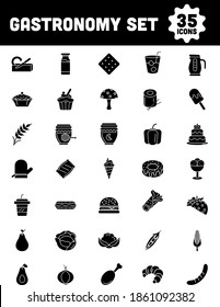 Gastronomy Icon Set In Black And White Color.