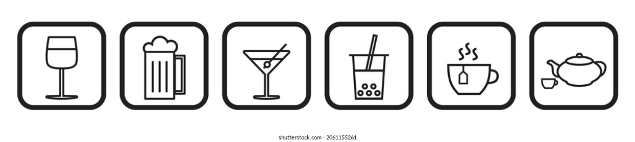 gastronomy icon, set, menu, black and white colors of drinks