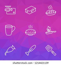 Gastronomy icons line style set with hot rice, mug, meat grinder and other hygiene elements. Isolated vector illustration gastronomy icons.