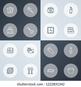 Gastronomy icons line style set with tea container, baking sheet, timer and other alcohol elements. Isolated vector illustration gastronomy icons.