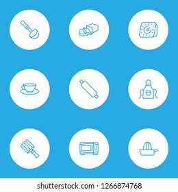 Gastronomy icons line style set with soup ladle, rolling pin, hand grater uniform elements. Isolated vector illustration gastronomy icons.
