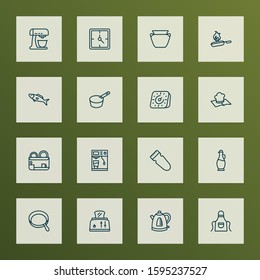 Gastronomy icons line style set with recipe book, clay pot, dish dryer and other pot elements. Isolated vector illustration gastronomy icons.