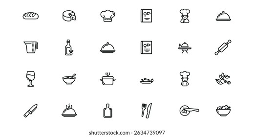 Gastronomy outline or line icon design bundle.