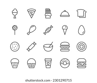 gastronomy simple icon set. Outline editable stroke. Pixel perfect 24x24px. Isolated on a white background