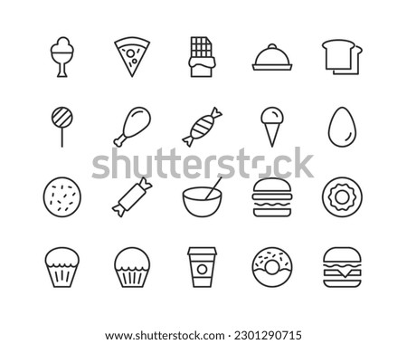 gastronomy simple icon set. Outline editable stroke. Pixel perfect 24x24px. Isolated on a white background
