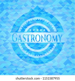 Gastronomy sky blue emblem with triangle mosaic background
