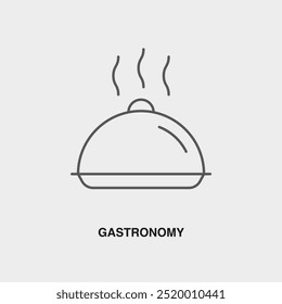 Ícone ou logotipo da linha fina de gastronomia. Símbolo ou assinatura no tema da companhia aérea ou do aplicativo de viagem. Ilustração de linha de vetor.